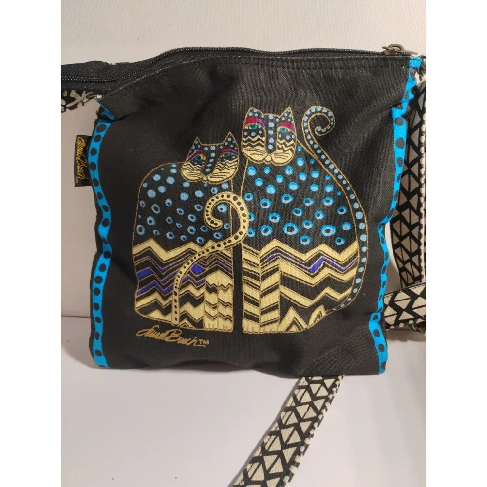 Laurel Burch Crossbody Canvas Bag Cats Zip Top Purse Handbag
